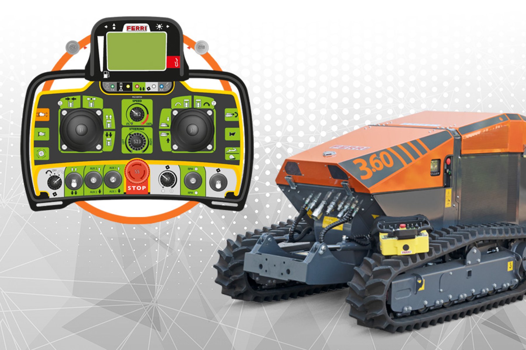 Ferri távirányítós robot fűnyíró mulcsozó bozót irtó ipari